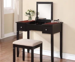 Shirley Black Cherry Mirror Vanity Set With Stool -DHP Sales Store 810389408 1 1
