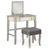 Betty Silver Mirror Vanity Set With Stool 1 Betty Silver Mirror Vanity Set With Stool -DHP Sales Store 810389504 1