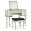 Kelly Silver Rounded Mirror Vanity Set With Stool -DHP Sales Store 810389505 1