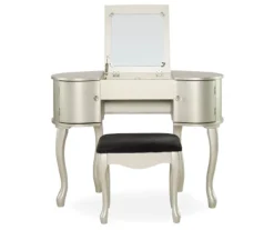 Kelly Silver Rounded Mirror Vanity Set With Stool 11 Kelly Silver Rounded Mirror Vanity Set With Stool -DHP Sales Store 810389505 3