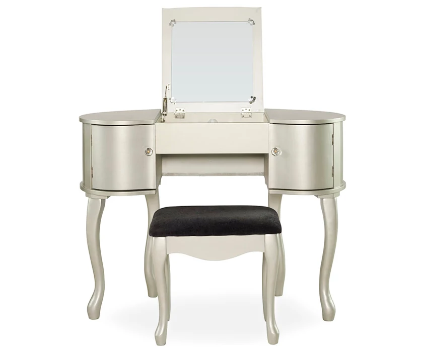 Kelly Silver Rounded Mirror Vanity Set With Stool 6 Kelly Silver Rounded Mirror Vanity Set With Stool - Image 4