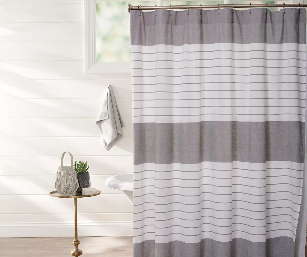 Frost Gray Woven Stripe Fabric Shower Curtain 3 Frost Gray Woven Stripe Fabric Shower Curtain
