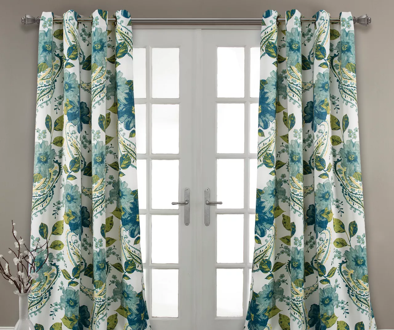 Floral Paisley Blue & Green Room-Darkening Grommet Curtain Panel Pair, (108") 3 Floral Paisley Blue & Green Room-Darkening Grommet Curtain Panel Pair, (108")