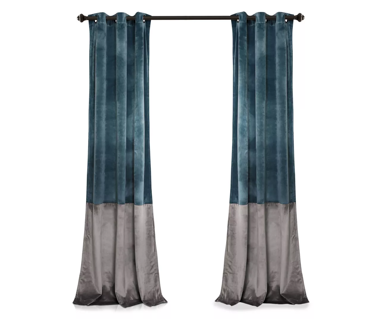 Prima Velvet Color Block Slate Blue & Gray Room-Darkening Grommet Curtain Panel Pair, (84") 9 Prima Velvet Color Block Slate Blue & Gray Room-Darkening Grommet Curtain Panel Pair, (84") - Image 7