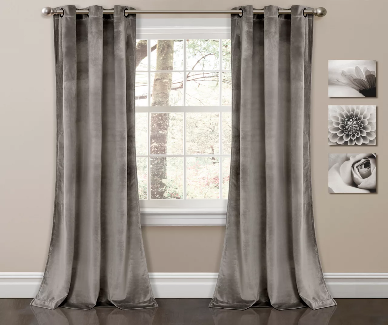 Prima Velvet Gray Room-Darkening Grommet Curtain Panel Pair, (84") 3 Prima Velvet Gray Room-Darkening Grommet Curtain Panel Pair, (84")