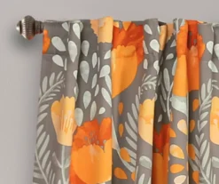 Poppy Garden Yellow & Gray Room-Darkening Back Tab Curtain Panel Pair, (84") -DHP Sales Store 810468158 1