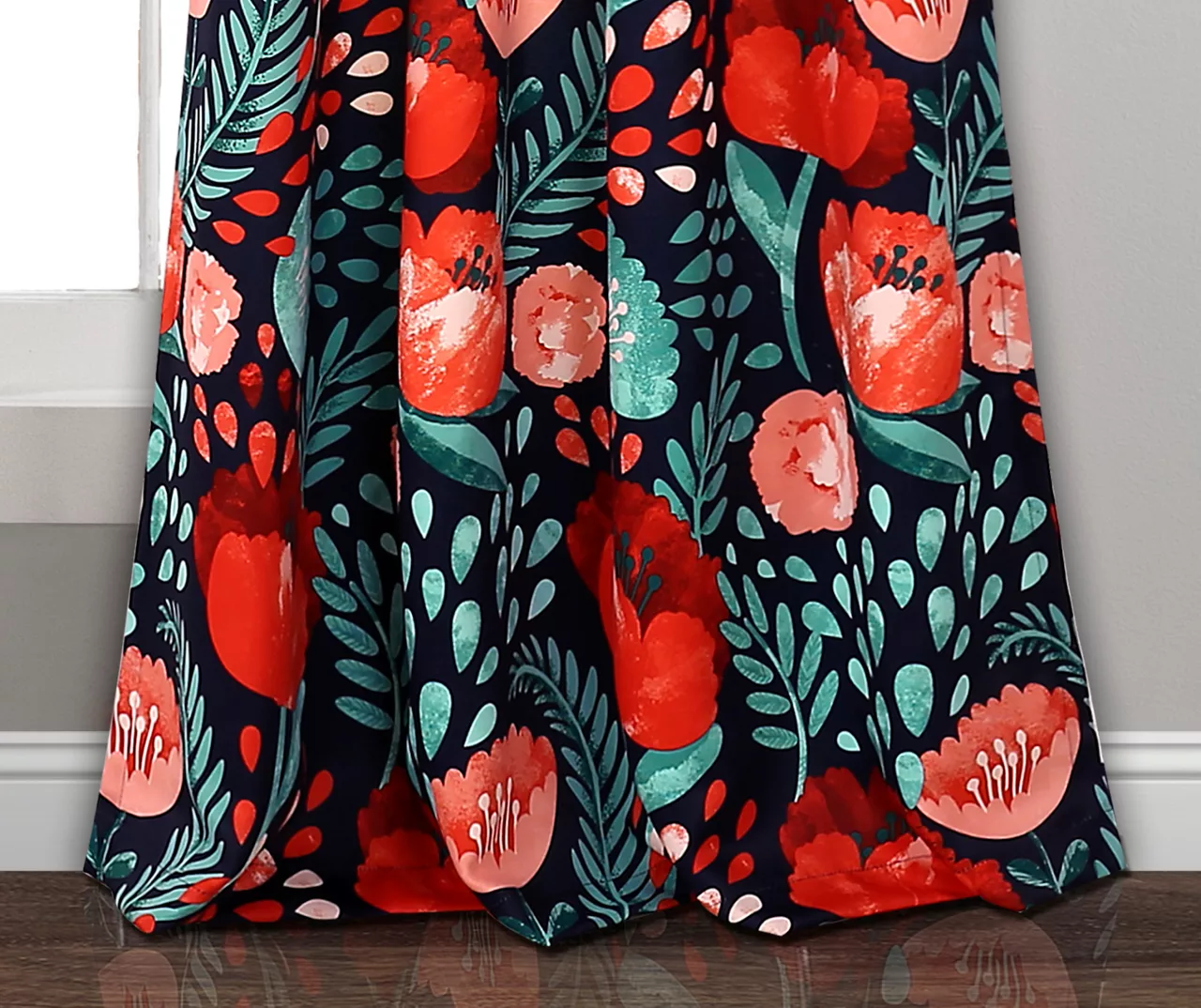 Poppy Garden Navy & Red Room-Darkening Back Tab Curtain Panel Pair, (95") 6 Poppy Garden Navy & Red Room-Darkening Back Tab Curtain Panel Pair, (95") - Image 4