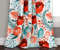Poppy Garden Aqua & Red Room-Darkening Back Tab Curtain Panel Pair, (95") 11 Poppy Garden Aqua & Red Room-Darkening Back Tab Curtain Panel Pair, (95") -DHP Sales Store 810468163 2