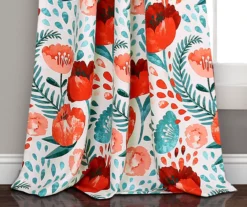 Poppy Garden Aqua & Red Room-Darkening Back Tab Curtain Panel Pair, (108") -DHP Sales Store 810468165 3