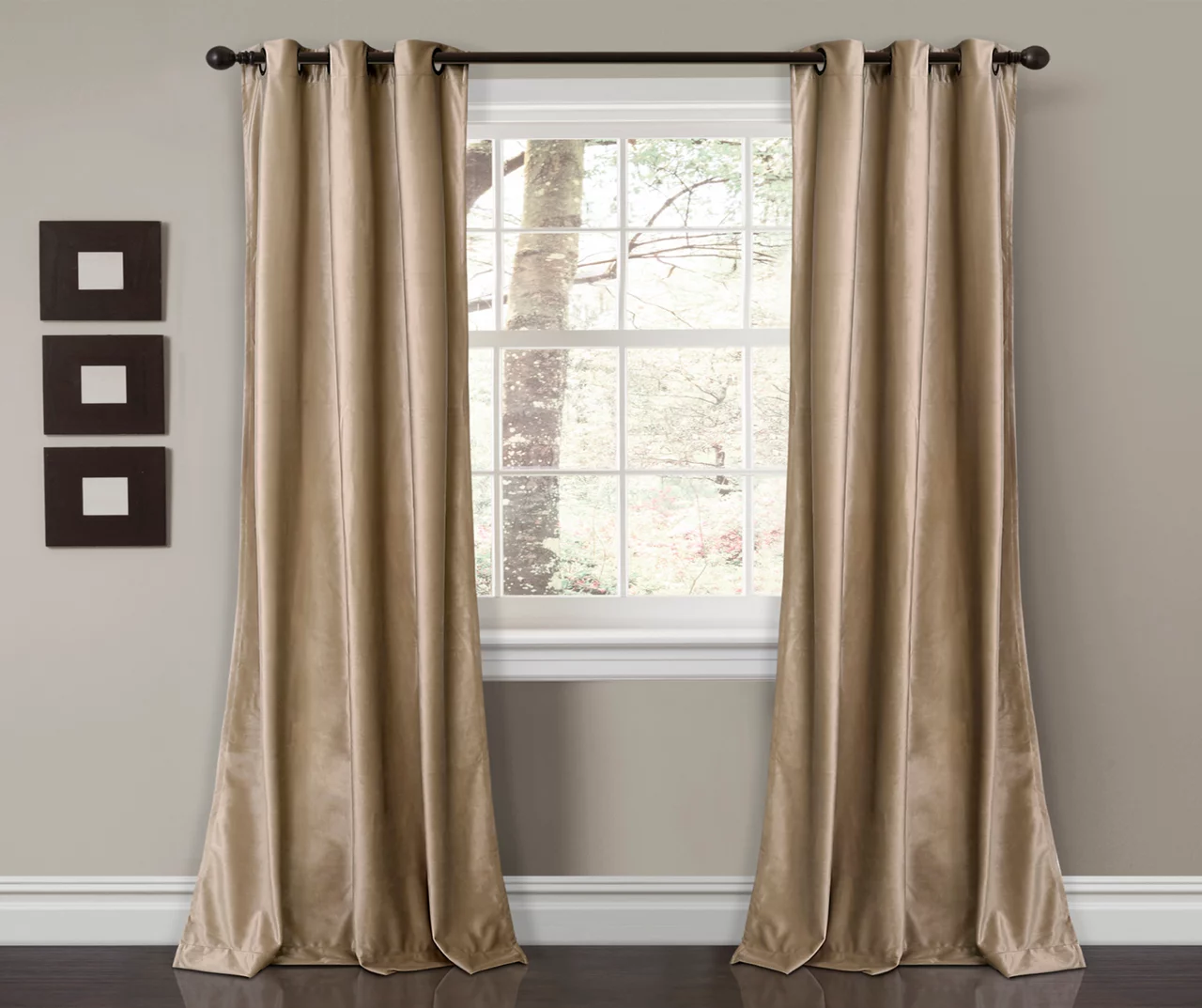 Prima Velvet Taupe Room-Darkening Grommet Curtain Panel Pair, (84") 3 Prima Velvet Taupe Room-Darkening Grommet Curtain Panel Pair, (84")