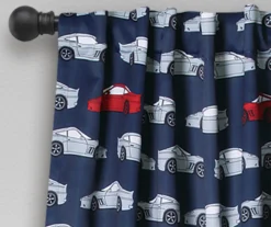 Race Cars Navy & Red Room-Darkening Back Tab Curtain Panel Pair, (84") -DHP Sales Store 810468182 1