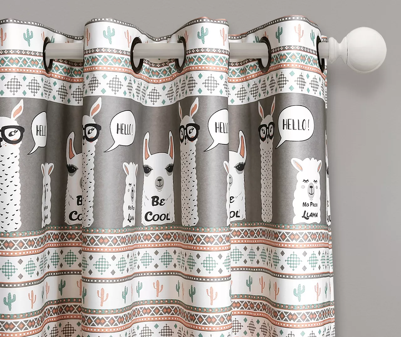 Llama Stripe Pink & Turquoise Room-Darkening Grommet Curtain Panel Pair, (84") 4 Llama Stripe Pink & Turquoise Room-Darkening Grommet Curtain Panel Pair, (84") - Image 2