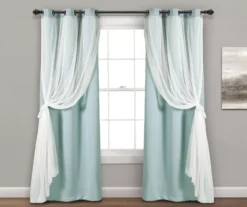 Lush Blue Blackout Grommet Curtain Panel Pair With Sheer Overlay, (84") -DHP Sales Store 810468186 2