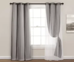 Lush Dark Gray Blackout Grommet Curtain Panel Pair With Sheer Overlay, (84") -DHP Sales Store 810468189 3