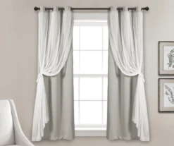 Lush Light Gray Blackout Grommet Curtain Panel Pair With Sheer Overlay, (63") -DHP Sales Store 810468192 2