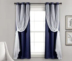 Lush Navy Blackout Grommet Curtain Panel Pair With Sheer Overlay, (63") -DHP Sales Store 810468195 2