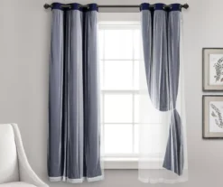 Lush Navy Blackout Grommet Curtain Panel Pair With Sheer Overlay, (63") -DHP Sales Store 810468195 3