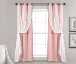 Lush Pink Blackout Grommet Curtain Panel Pair With Sheer Overlay, (63") -DHP Sales Store 810468197 2