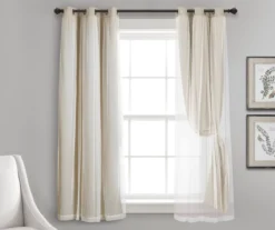 Lush Wheat Blackout Grommet Curtain Panel Pair With Sheer Overlay, (63") -DHP Sales Store 810468202 3