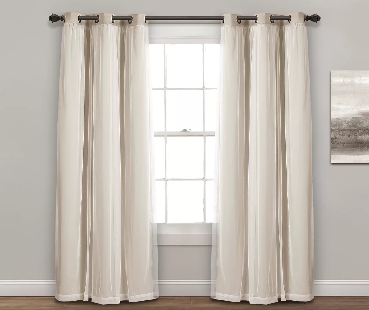 Lush Wheat Blackout Grommet Curtain Panel Pair With Sheer Overlay, (84") 4 Lush Wheat Blackout Grommet Curtain Panel Pair With Sheer Overlay, (84") - Image 2