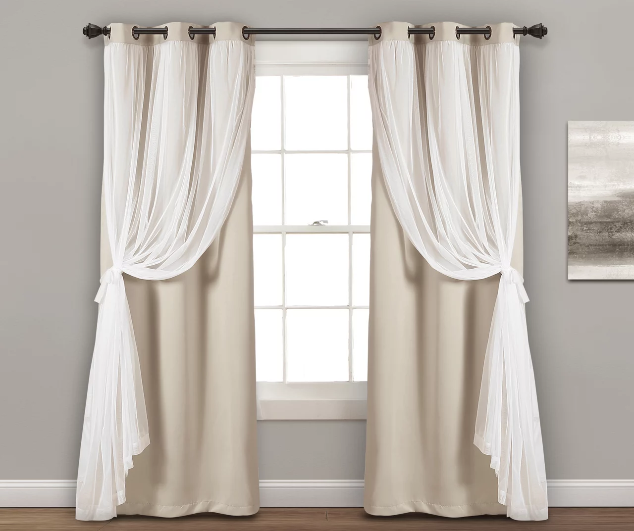 Lush Wheat Blackout Grommet Curtain Panel Pair With Sheer Overlay, (84") 5 Lush Wheat Blackout Grommet Curtain Panel Pair With Sheer Overlay, (84") - Image 3