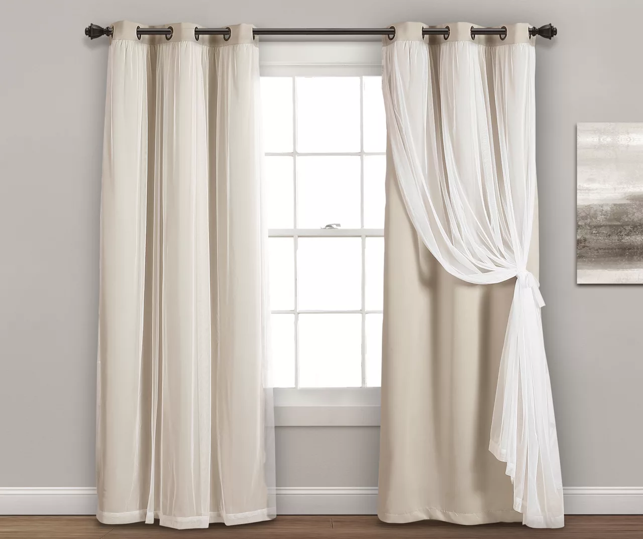 Lush Wheat Blackout Grommet Curtain Panel Pair With Sheer Overlay, (84") 3 Lush Wheat Blackout Grommet Curtain Panel Pair With Sheer Overlay, (84")