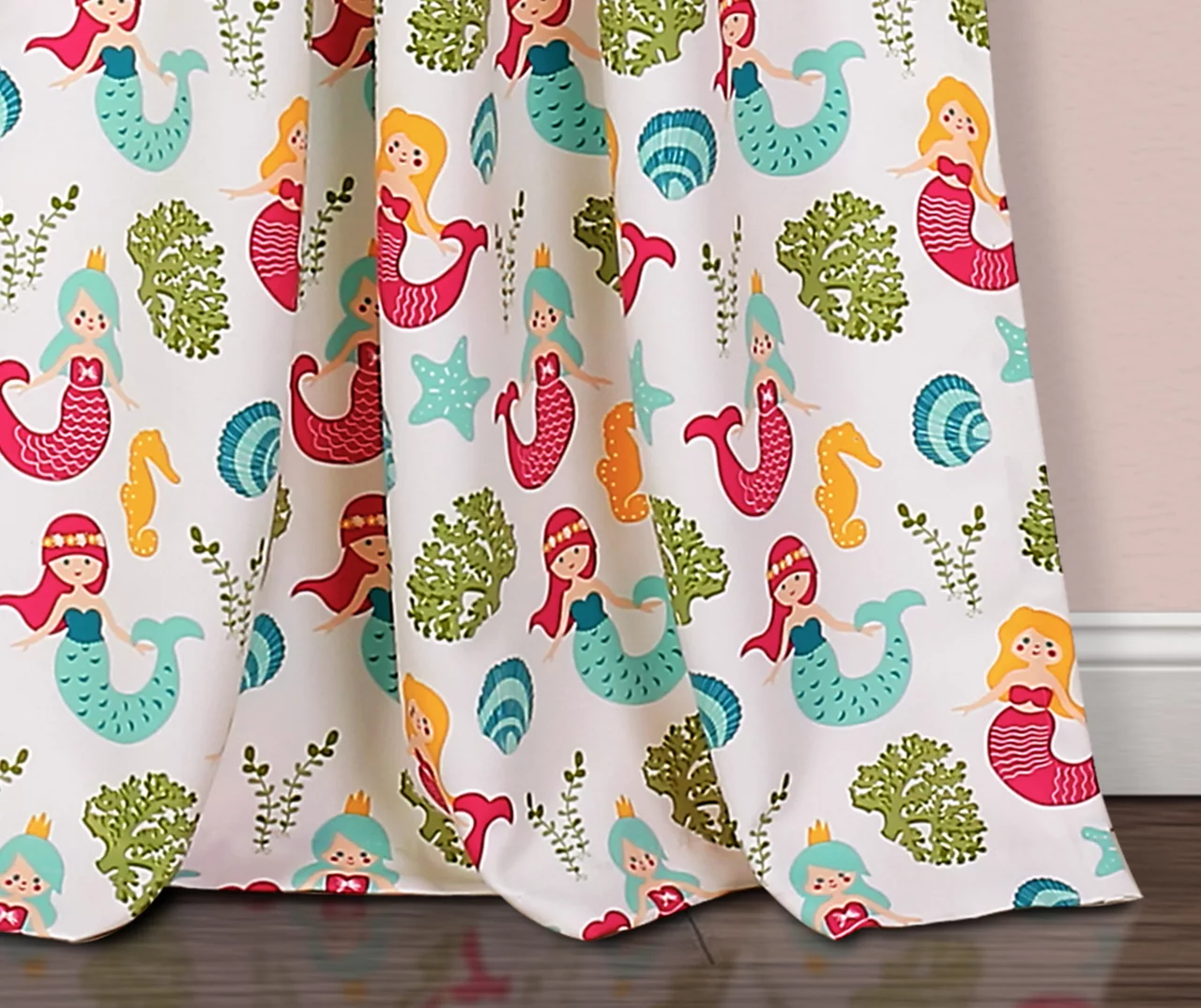 Mermaid Waves Green & Aqua Room-Darkening Rod Pocket Curtain Panel Pair, (84") 4 Mermaid Waves Green & Aqua Room-Darkening Rod Pocket Curtain Panel Pair, (84") - Image 2