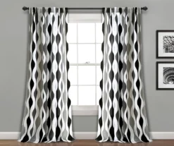 Mid-Century Geo Black & Gray Room-Darkening Back Tab Curtain Panel Pair, (84")