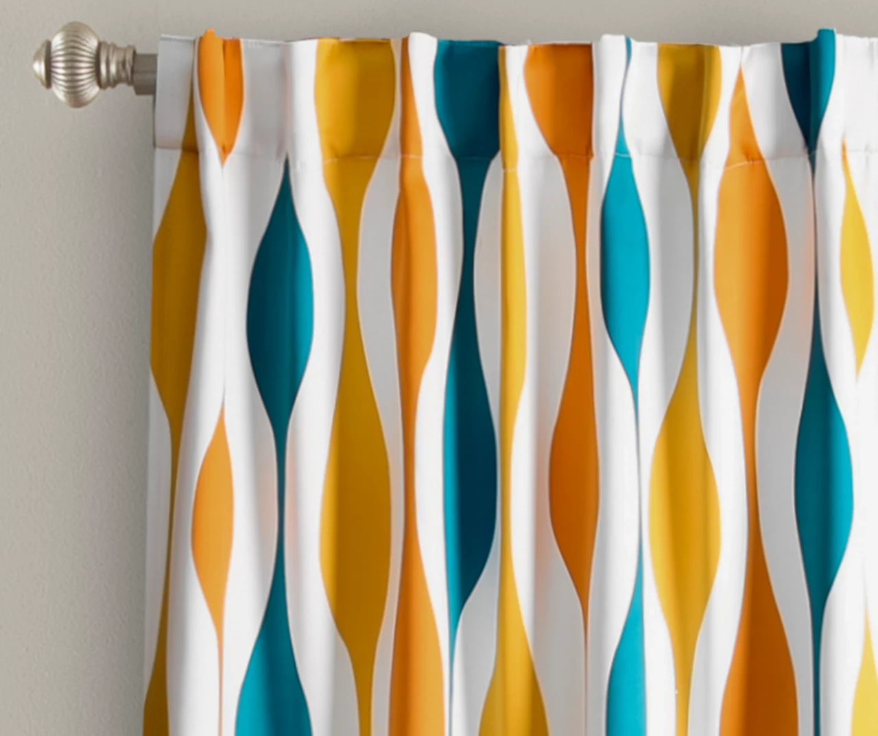Mid-Century Geo Turquoise & Orange Room-Darkening Back Tab Curtain Panel Pair, (84") 4 Mid-Century Geo Turquoise & Orange Room-Darkening Back Tab Curtain Panel Pair, (84") - Image 2