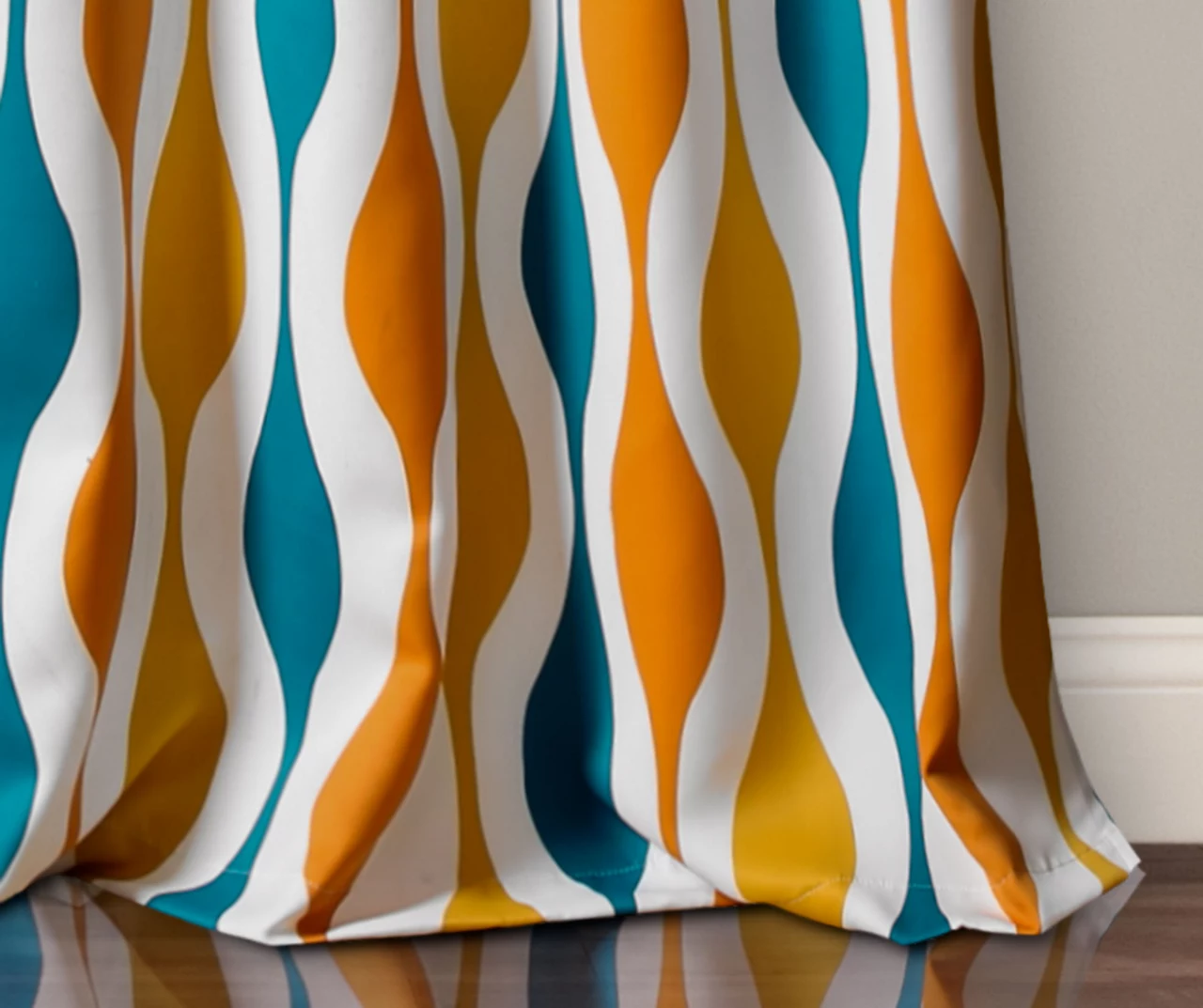 Mid-Century Geo Turquoise & Orange Room-Darkening Back Tab Curtain Panel Pair, (84") 6 Mid-Century Geo Turquoise & Orange Room-Darkening Back Tab Curtain Panel Pair, (84") - Image 4