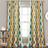 Mid-Century Geo Turquoise & Orange Room-Darkening Back Tab Curtain Panel Pair, (84") -DHP Sales Store 810468210 8