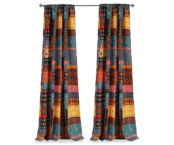 Misha Blue & Yellow Patchwork Room-Darkening Rod Pocket Curtain Panel Pair, (84") -DHP Sales Store 810468211 6