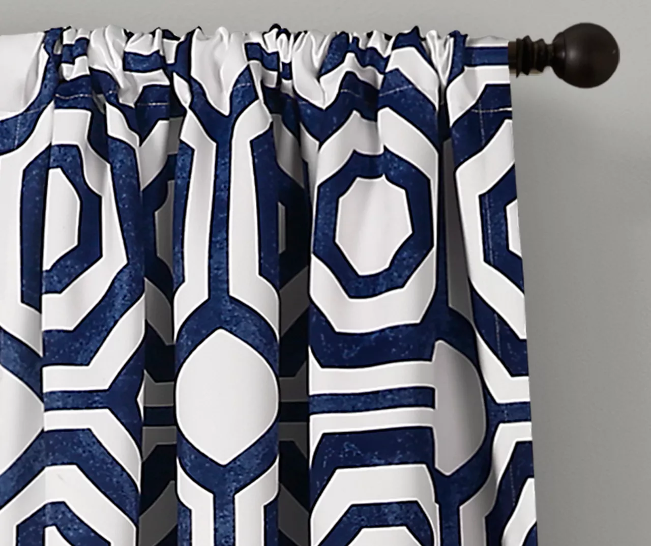 Octagon Blocks Navy Room-Darkening Rod Pocket Curtain Panel Pair, (84") 4 Octagon Blocks Navy Room-Darkening Rod Pocket Curtain Panel Pair, (84") - Image 2