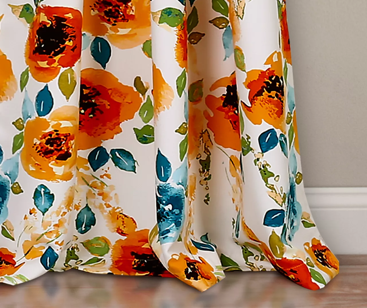 Percy Bloom Tangerine & Blue Room-Darkening Rod Pocket Curtain Panel Pair, (84") 6 Percy Bloom Tangerine & Blue Room-Darkening Rod Pocket Curtain Panel Pair, (84") - Image 4