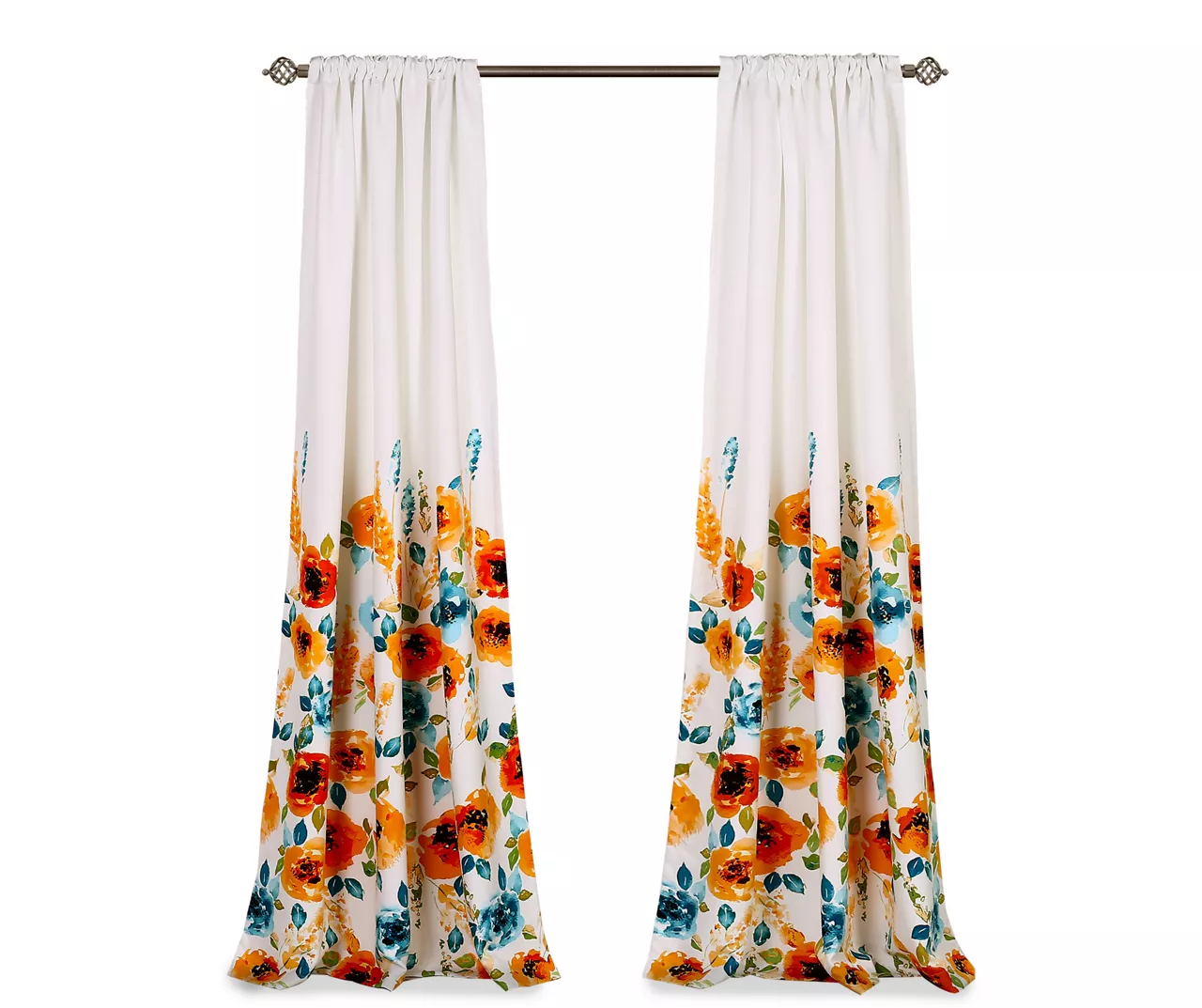 Percy Bloom Tangerine & Blue Room-Darkening Rod Pocket Curtain Panel Pair, (84") 9 Percy Bloom Tangerine & Blue Room-Darkening Rod Pocket Curtain Panel Pair, (84") - Image 7