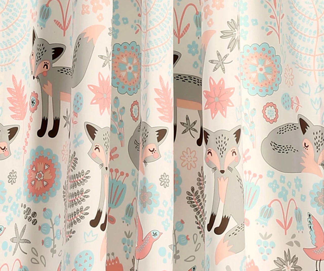 Pixie Fox Gray & Pink Room-Darkening Rod Pocket Curtain Panel Pair, (84") 5 Pixie Fox Gray & Pink Room-Darkening Rod Pocket Curtain Panel Pair, (84") - Image 3