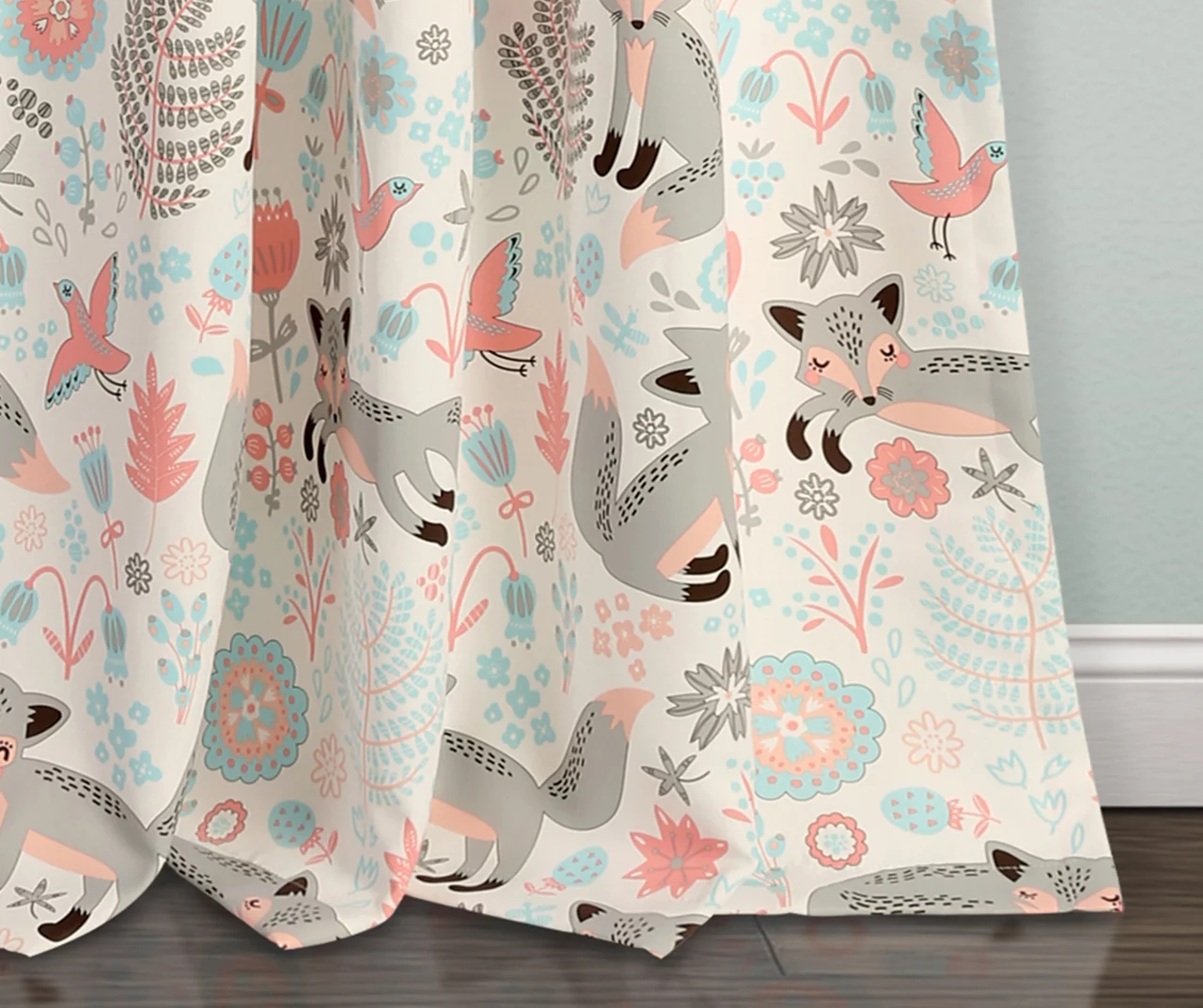 Pixie Fox Gray & Pink Room-Darkening Rod Pocket Curtain Panel Pair, (84") 6 Pixie Fox Gray & Pink Room-Darkening Rod Pocket Curtain Panel Pair, (84") - Image 4