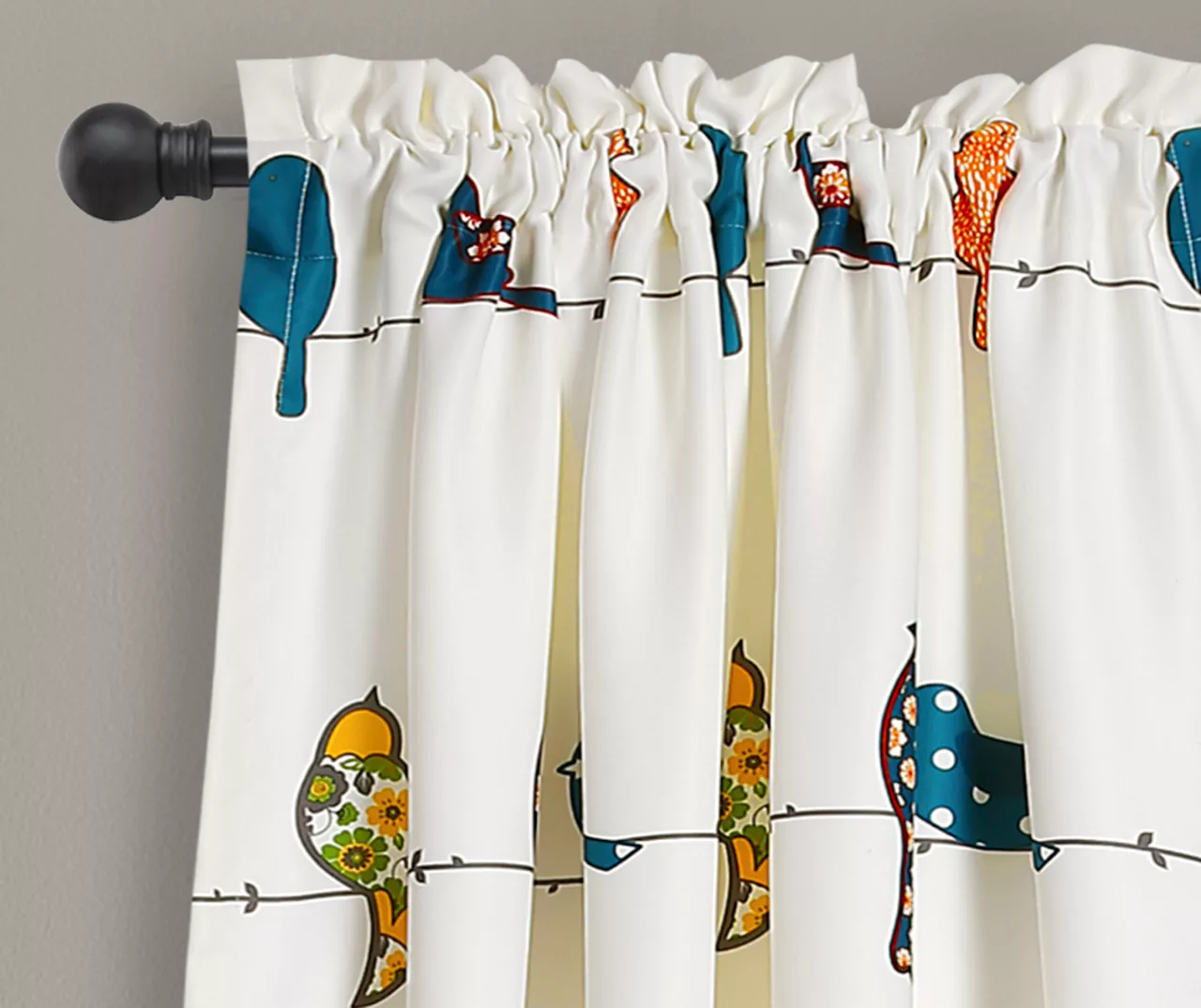 Rowley Birds Blue & Orange Room-Darkening Rod Pocket Curtain Panel Pair, (84") 4 Rowley Birds Blue & Orange Room-Darkening Rod Pocket Curtain Panel Pair, (84") - Image 2