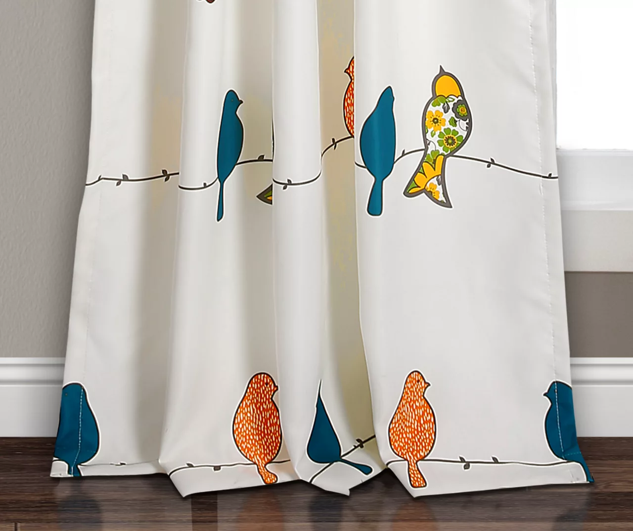Rowley Birds Blue & Orange Room-Darkening Rod Pocket Curtain Panel Pair, (84") 5 Rowley Birds Blue & Orange Room-Darkening Rod Pocket Curtain Panel Pair, (84") - Image 3
