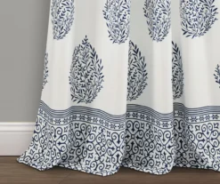 Teardrop Leaf Navy Room-Darkening Back Tab Curtain Panel Pair, (95") -DHP Sales Store 810468222 2