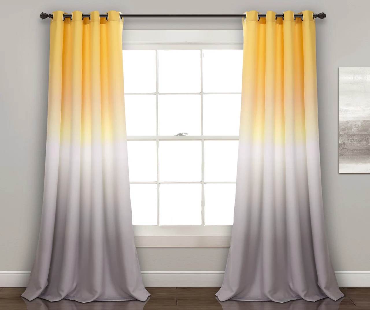 Umbre Fiesta Yellow & Gray Ombre Room-Darkening Grommet Curtain Panel Pair, (84") 3 Umbre Fiesta Yellow & Gray Ombre Room-Darkening Grommet Curtain Panel Pair, (84")