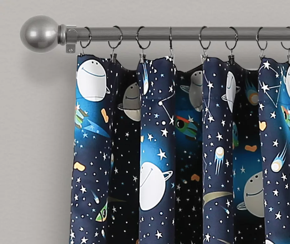 Universe Navy Room-Darkening Rod Pocket Curtain Panel Pair, (84") 4 Universe Navy Room-Darkening Rod Pocket Curtain Panel Pair, (84") - Image 2