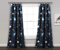 Universe Navy Room-Darkening Rod Pocket Curtain Panel Pair, (84")