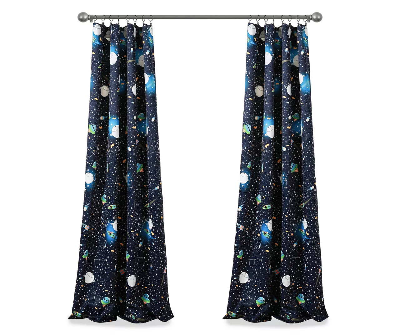 Universe Navy Room-Darkening Rod Pocket Curtain Panel Pair, (84") 9 Universe Navy Room-Darkening Rod Pocket Curtain Panel Pair, (84") - Image 7