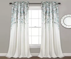 Weeping Flowers Blue & Gray Room-Darkening Rod Pocket Curtain Panel Pair, (95")