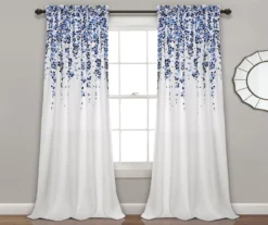 Weeping Flowers Navy & Blue Room-Darkening Rod Pocket Curtain Panel Pair, (95")