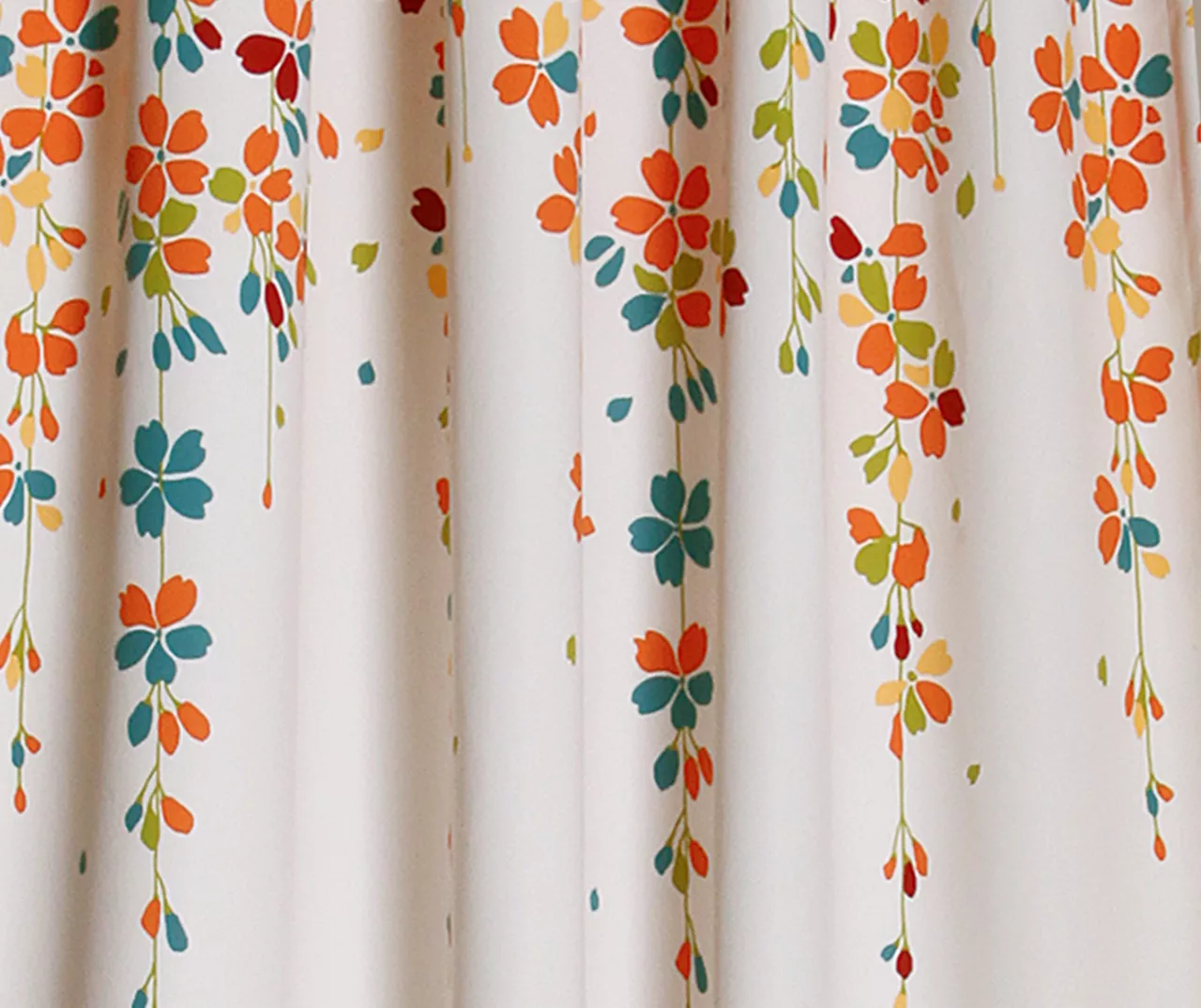 Weeping Flowers Turquoise & Tangerine Room-Darkening Rod Pocket Curtain Panel Pair, (95") 5 Weeping Flowers Turquoise & Tangerine Room-Darkening Rod Pocket Curtain Panel Pair, (95") - Image 3