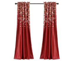 Weeping Flowers Red Room-Darkening Rod Pocket Curtain Panel Pair, (84") -DHP Sales Store 810468242 6