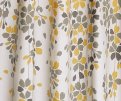 Weeping Flowers Yellow & Gray Room-Darkening Rod Pocket Curtain Panel Pair, (84") -DHP Sales Store 810468244 2