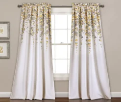 Weeping Flowers Yellow & Gray Room-Darkening Rod Pocket Curtain Panel Pair, (84")